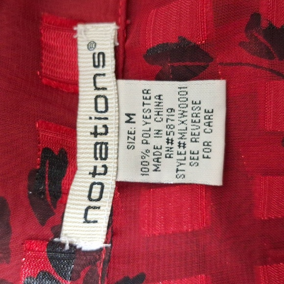 Notations Red Black Floral Romantic Academia Sheer Bell Sleeve Blouse Size M - Picture 10 of 12